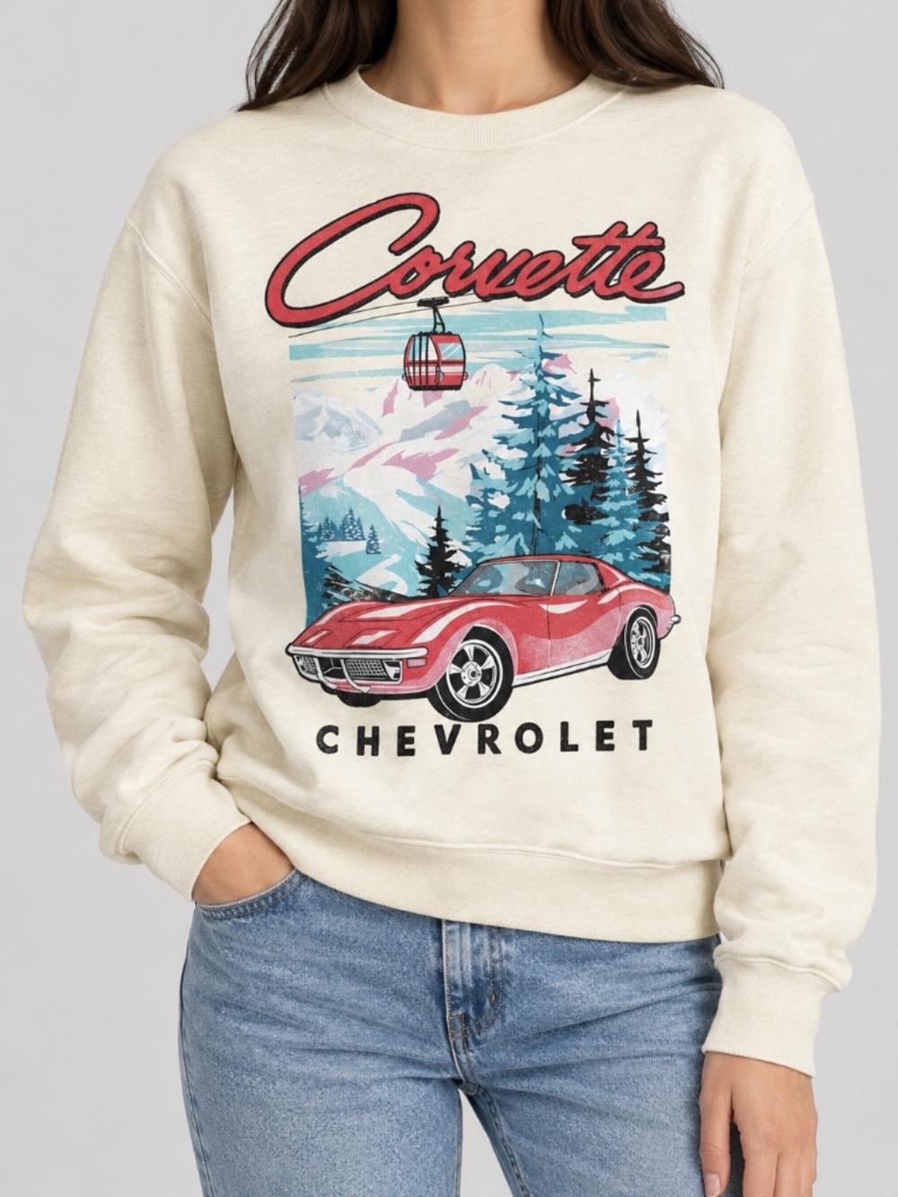 GM Chevrolet Corvette car cream sweater, size medium